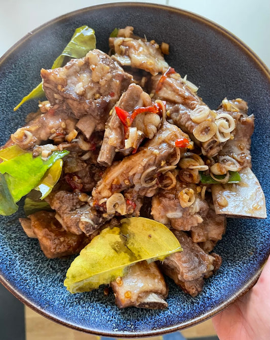 Phad Takrai Moo- Stir-fried pork ribs with lemongrass